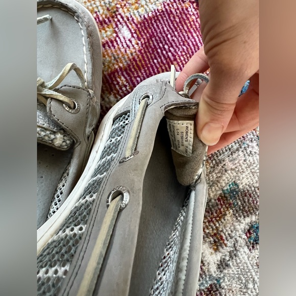 Sperry Women's 7.5 Angelfish Breton Stripe Mesh Slip-On Boat Shoe charcoal white - Picture 10 of 11